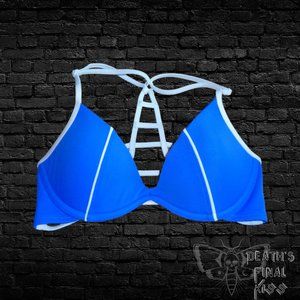 Victorias Secret PINK royal blue white pushup strappy bikini swimsuit top XS